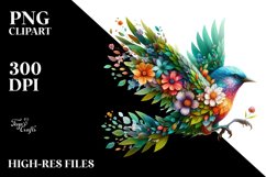 Abstract Vibrant Watercolor Bird with Flowers JPEG Product Image 3
