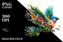 Abstract Vibrant Watercolor Bird with Flowers JPEG Product Image 3