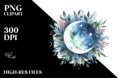 Vibrant Moon and Stars Watercolor | Sublimation | Clipart Product Image 2