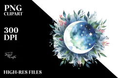 Vibrant Moon and Stars Watercolor | Sublimation | Clipart Product Image 2