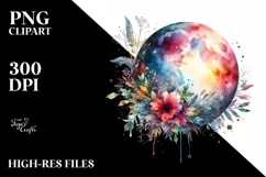 Vibrant Moon and Stars Watercolor | Sublimation | Clipart Product Image 3