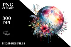 Vibrant Moon and Stars Watercolor | Sublimation | Clipart Product Image 2
