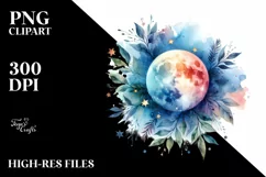 Vibrant Moon and Stars Watercolor | Sublimation | Clipart Product Image 3