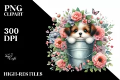 Cute Baby Dog in Bucket with Flowers Product Image 3