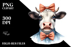 Expressive Cow with Bow and Tie, Transparent PNG Product Image 2