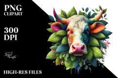 Abstract Vibrant Watercolor Cow with Leaves Forming Abstract Product Image 1