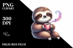 Funny Cute Sloth Coffee Watercolor Clipart Product Image 1