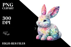 Colorful Bunny Made of Diamonds on Splashy Background PNG Product Image 2