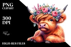 Agressive Baby Highlandcow with Floral Wreath PNG Product Image 3