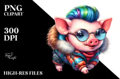 Playing Baby Pig with Cool Haircut, Aggressive PNG Product Image 2