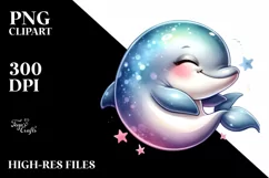 Colorful Sleepy Baby Dolphin Clipart Product Image 1