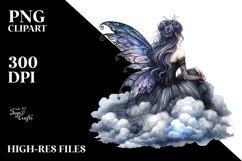 Gothic Fairy on Cloud, Back View PNG Product Image 2