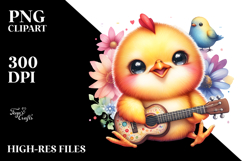 Vibrant Smiling Baby Chicken with Tiny Guitar Product Image 2