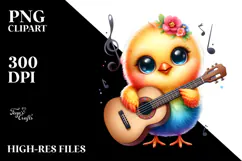 Cute Baby Chicken Playing Guitar, PNG Product Image 2