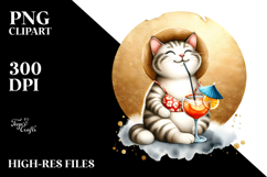 Cat in Beachwear with Cocktail PNG Product Image 2