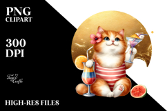 Cat in Beachwear with Cocktail PNG Product Image 2