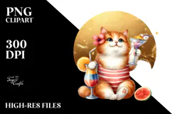 Cat in Beachwear with Cocktail PNG Product Image 2