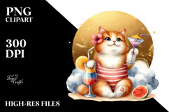 Happy Cat with Beachwear PNG Product Image 2