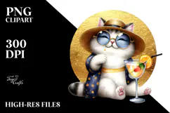 Cat in Beachwear with Cocktail PNG Product Image 2