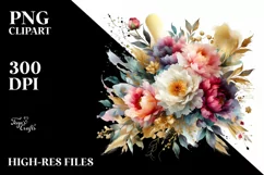Colorful Abstract Bouquet Gold Peonies Clipart Product Image 3