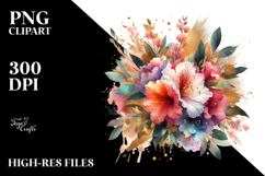 Colorful Bouquet with Gold Foil Watercolor | Sublimation | Product Image 2