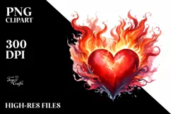 Blue Fire Heart, Watercolor PNG Product Image 2