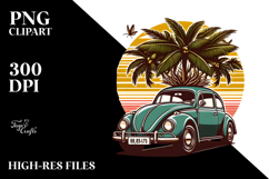 Retro Tropical Tree Beetle Car, Clipart PNG Product Image 2