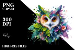 Abstract Vibrant Watercolor Owl with Flowers and Leaves Product Image 1