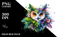 Abstract Vibrant Watercolor Owl with Flowers and Leaves Product Image 1