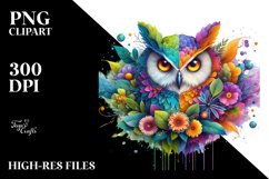 Abstract Vibrant Watercolor Owl with Flowers and Leaves Product Image 3