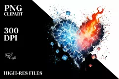 Simple Watercolor Heart Fire Ice PNG Product Image 2