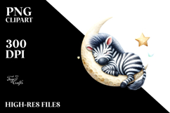 Colorful Sleeping Zebra on Moon PNG Product Image 2