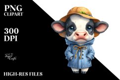 Thoughtful Baby Cow with Raincoat Clipart Product Image 3