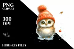 Cute Baby Owl Watercolor PNG Product Image 1