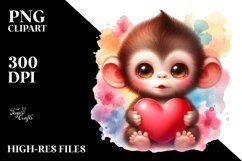 Pastel Baby Monkey with Heart PNG Product Image 2