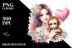 Pastel Baby Monkey with Heart PNG Product Image 2