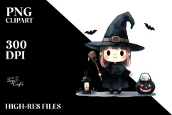 Simple Haloween Clipart with Witch PNG Product Image 2