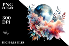 Vibrant Moon and Clouds Watercolor | Sublimation | Clipart Product Image 2