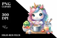 Cute Baby Unicorn Cooking | Clipart Product Image 1
