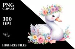 Cartoon Style Pastel Swan with Flower Crown | Clipart Product Image 3