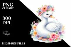 Cartoon Style Pastel Swan with Flower Crown | Clipart Product Image 1