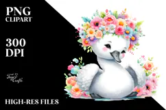 Cartoon Style Pastel Swan with Flower Crown | Clipart Product Image 2