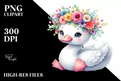 Cartoon Style Pastel Swan with Flower Crown | Clipart Product Image 3