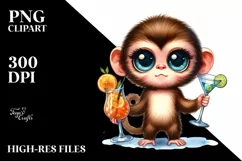 Cute Baby Monkey with Cocktails | Clipart Product Image 3