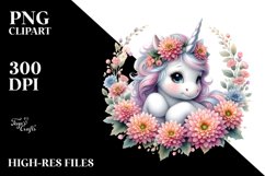 Cute Baby Unicorn with Chrysanthemum Frame | Sublimation Product Image 1