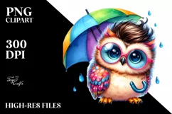 Playing Baby Owl with Umbrella, Transparent PNG Product Image 3
