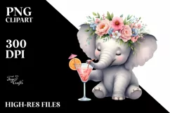 Watercolor Elephant Flower Wreath Clipart Product Image 3