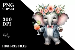 Watercolor Elephant Flower Wreath Clipart Product Image 3