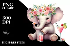 Watercolor Elephant Flower Wreath Clipart Product Image 1