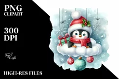Watercolor Cute Whimsical Penguin with Christmas Ornaments Product Image 2